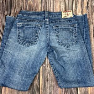 True Religion Distressed Mid-Wash Jeans- Size 27